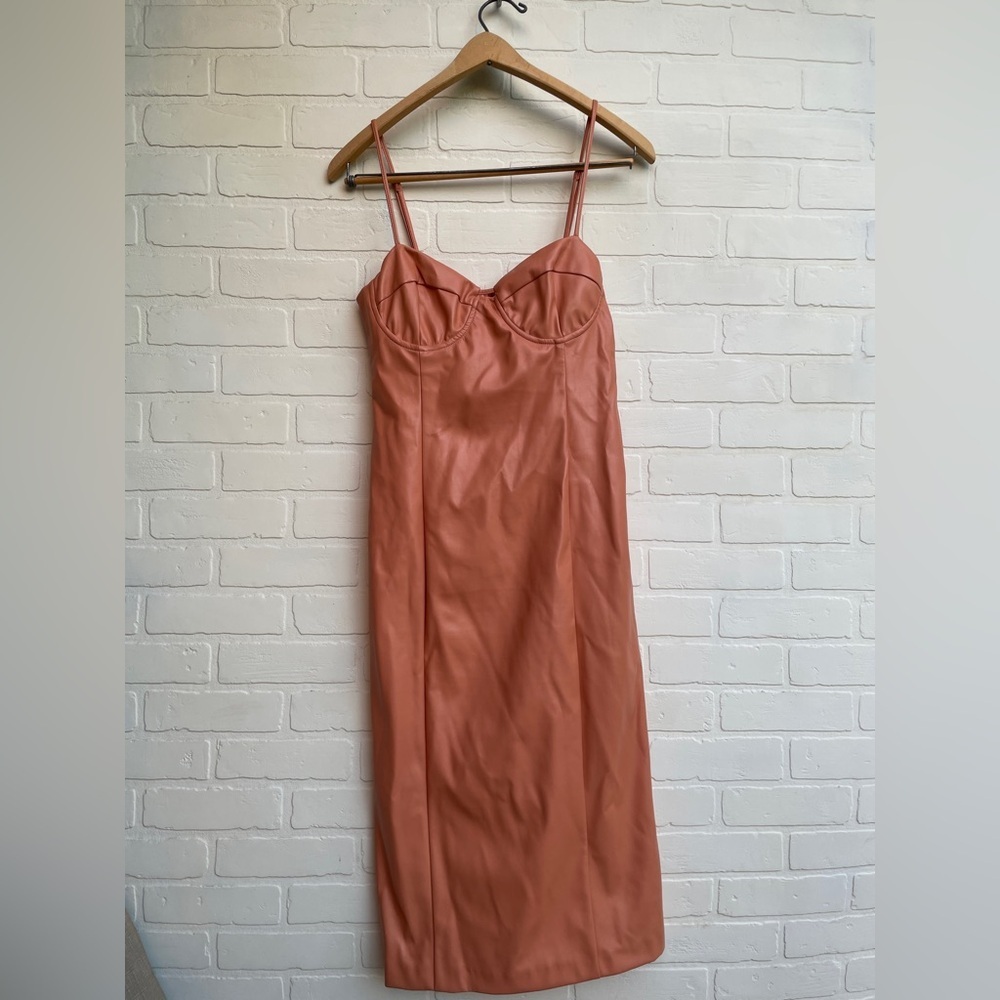 Bardot Terracotta Midi Dress with Spaghetti Straps